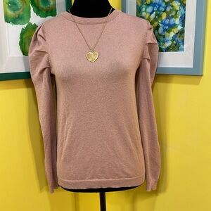 Worthington Pink Shimmering Puffed-Sleeve Blouse Size Petite Small